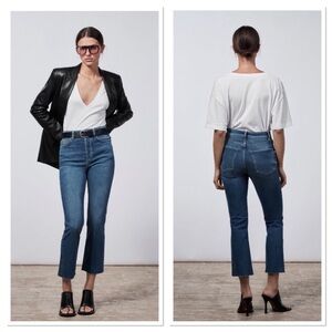 Zara The Dreed Slim Fit High Waisted Cropped Leg Flare Jeans 6